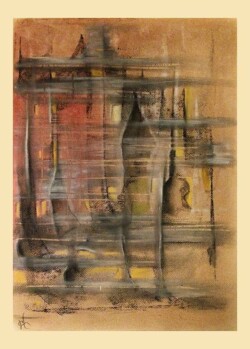 Les Paysages de l'Esprit - Ville de suie - Pastel sec et huile de lin - 70 x 48 (Sous verre et cadre acier brossé)